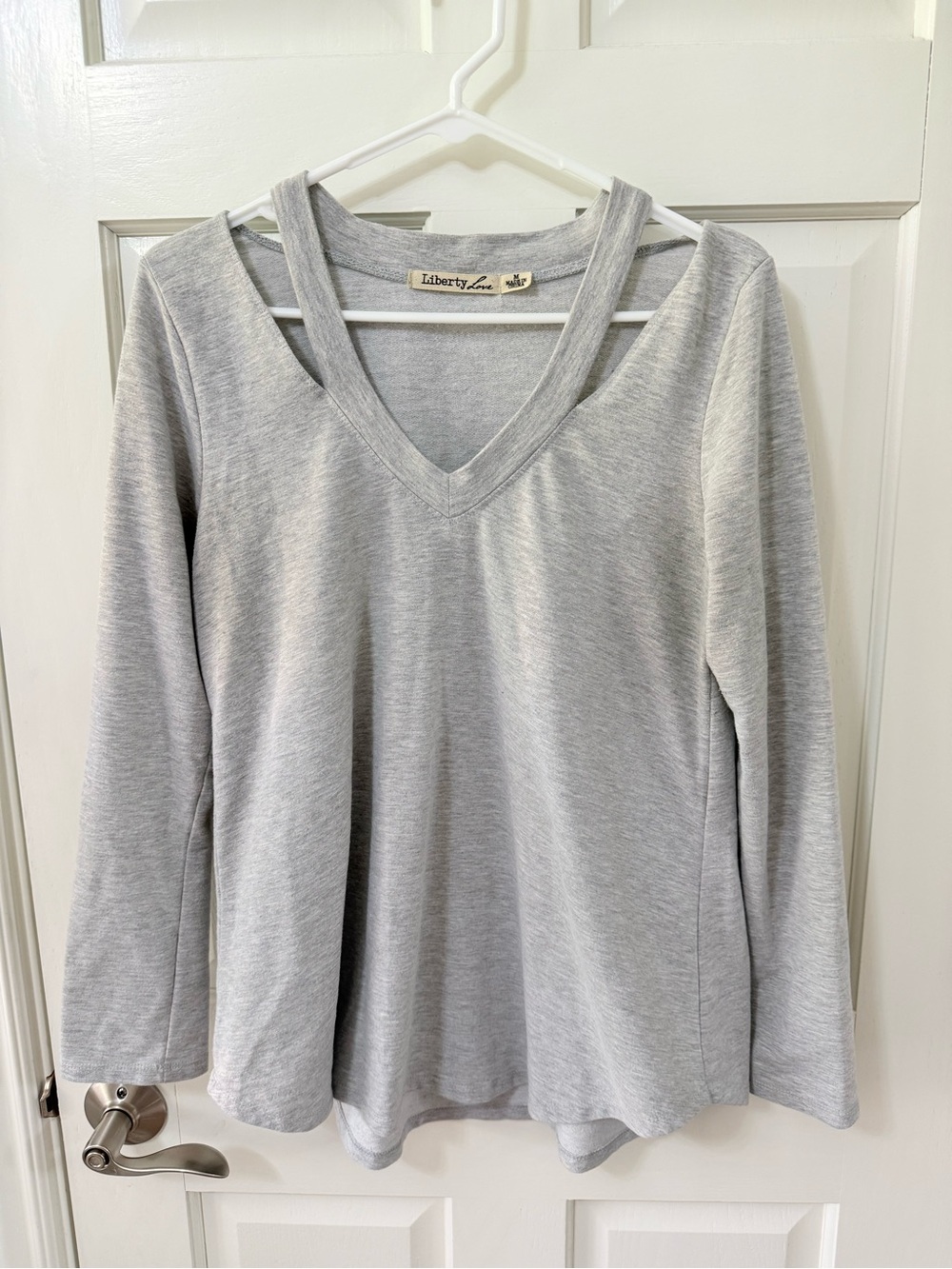 Liberty Love Heather Gray Double-Strap V-Neck Long Sleeve Top